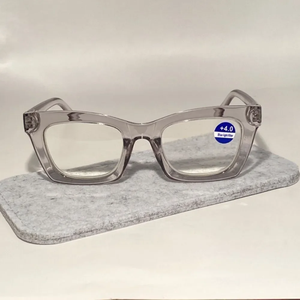 1334 Gretchen Reading Glasses 4.0 Square Clear Grey Frames NWT
